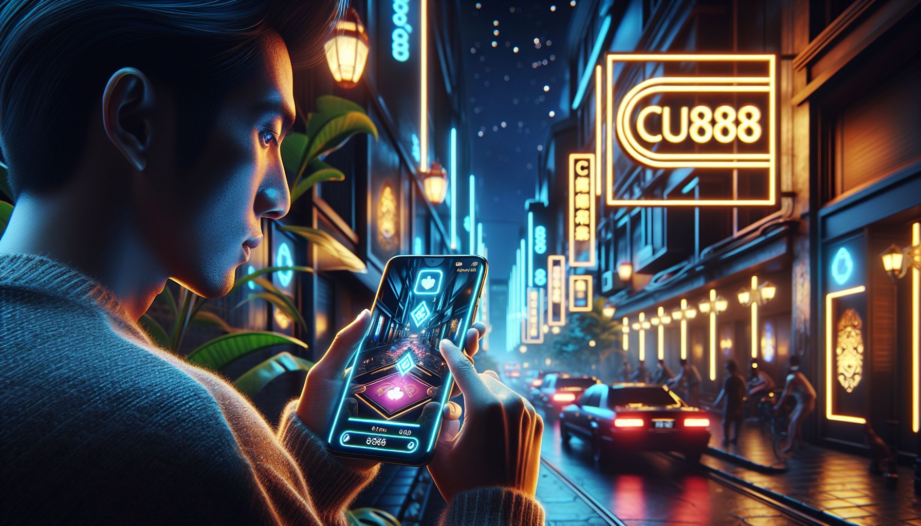 Secure CU888 mobile app displayed on Android and iOS devices for players in Indonesia