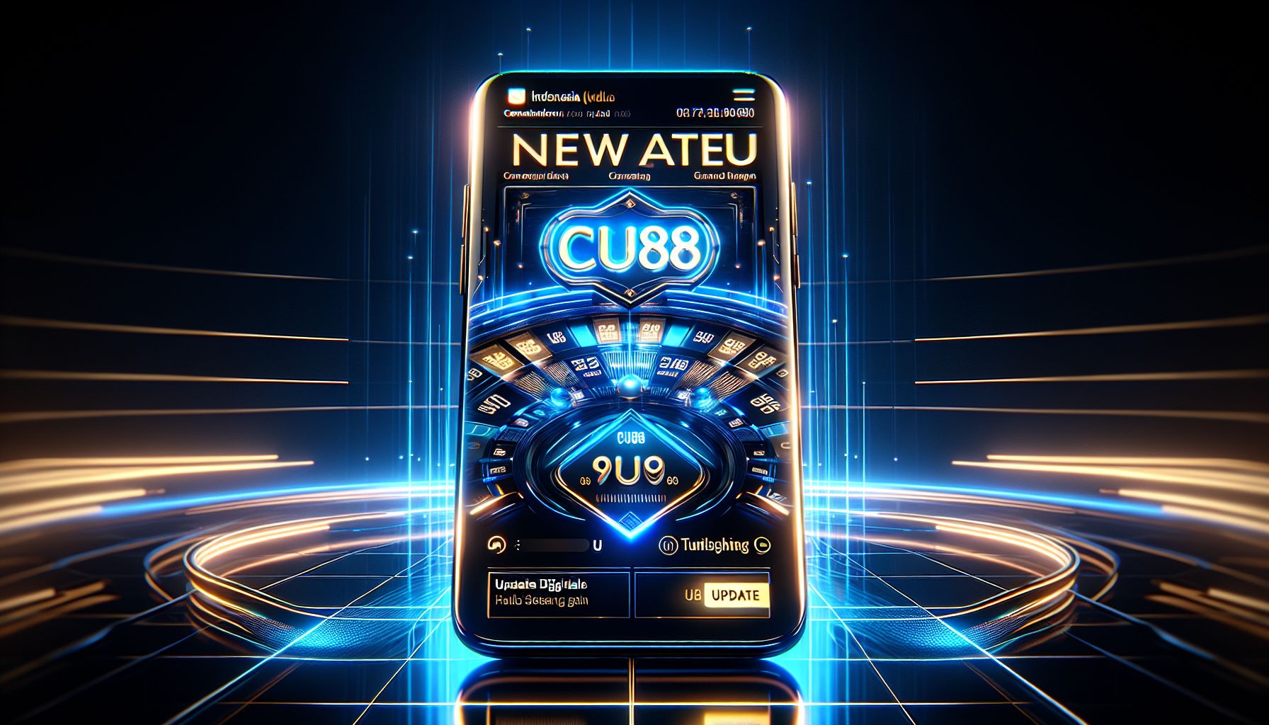 CU888 news dashboard on a mobile screen showing the latest updates and announcements for Indonesia players